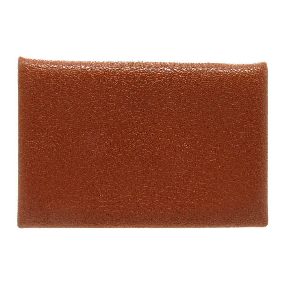 HERMES Card Case Shave Brown Calvi