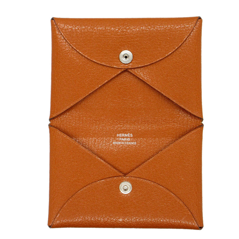 HERMES Card Case Shave Brown Calvi