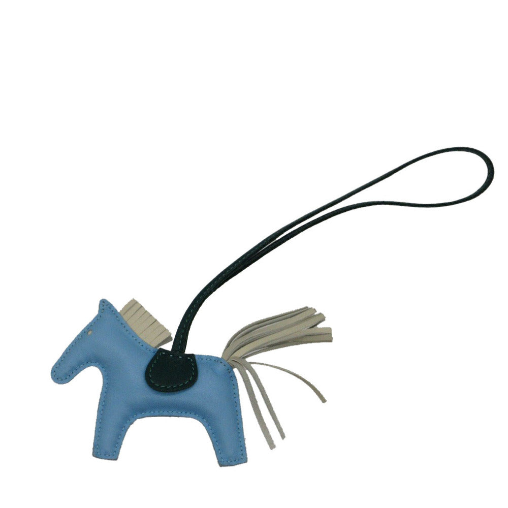 HERMES key ring leather Celeste Rodeo PM charm