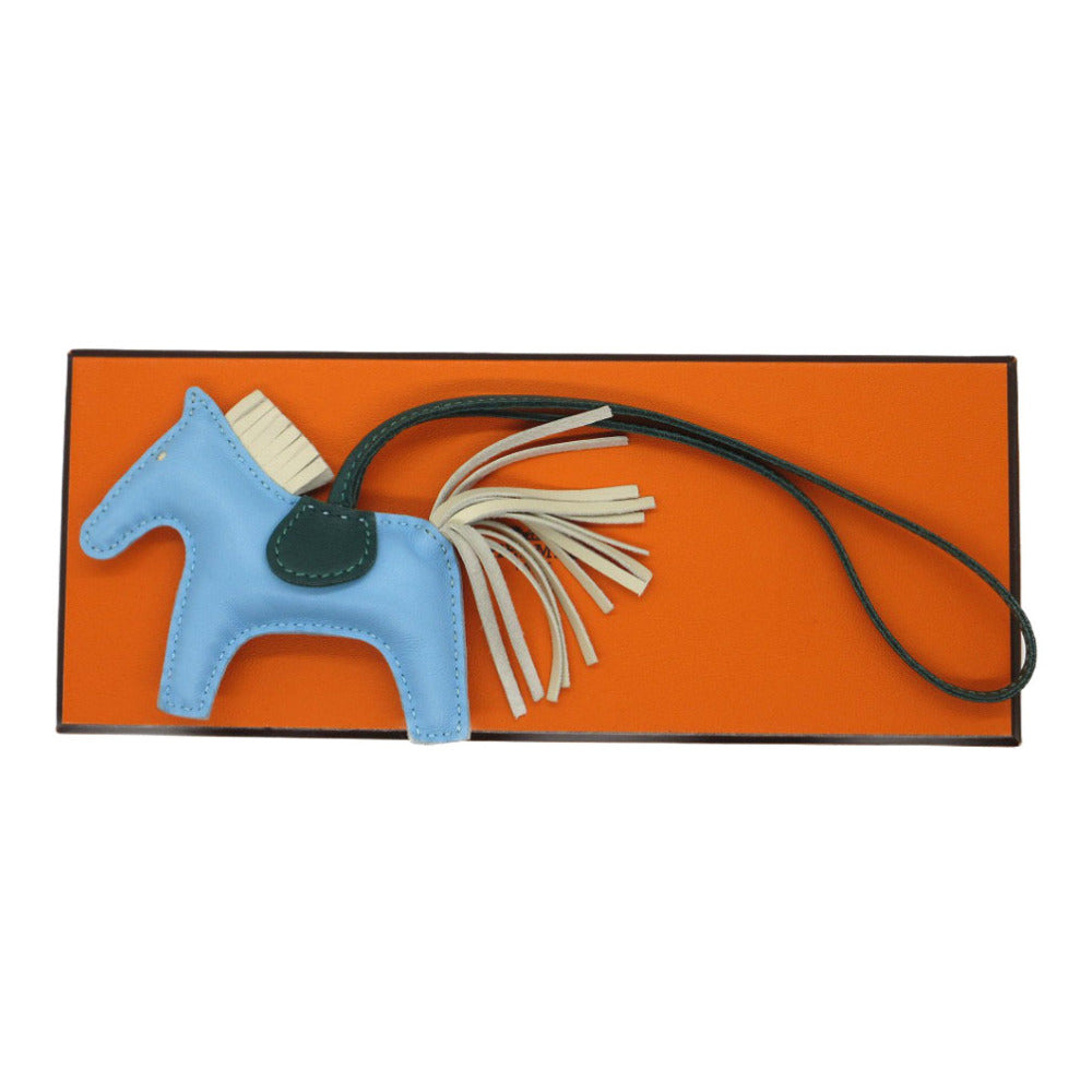 HERMES key ring leather Celeste Rodeo PM charm