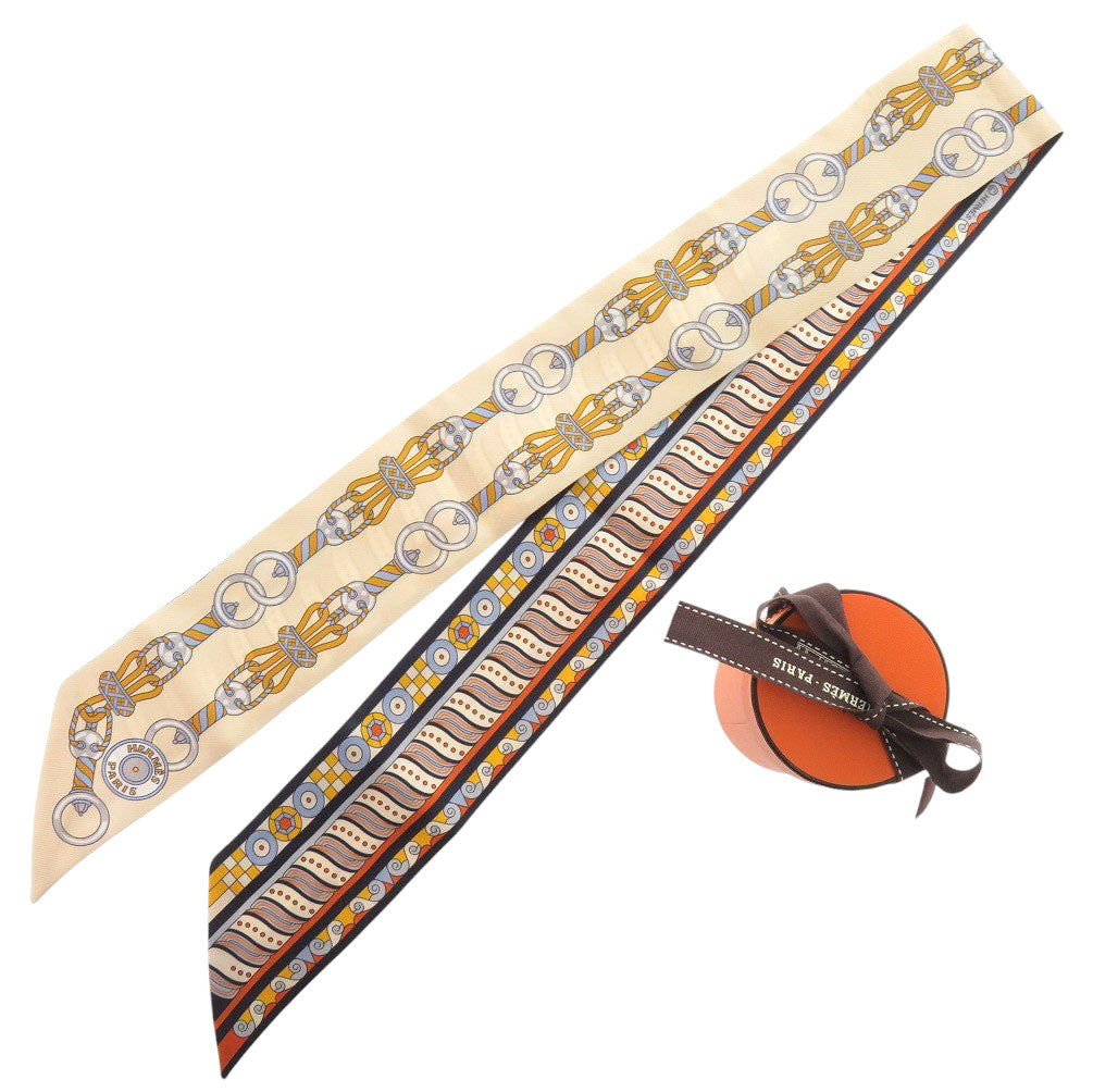 HERMES scarf silk Beige type Twilly Harnais en Rosace