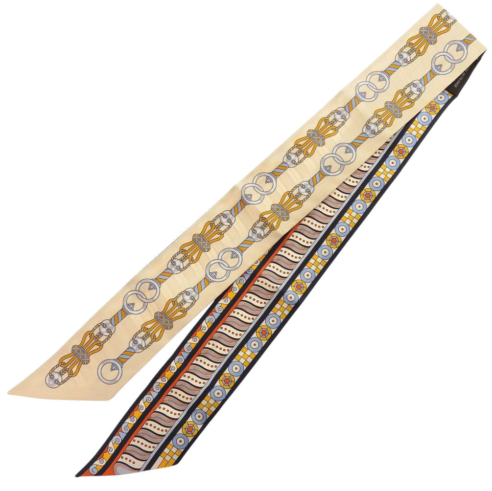 HERMES scarf silk Beige type Twilly Harnais en Rosace