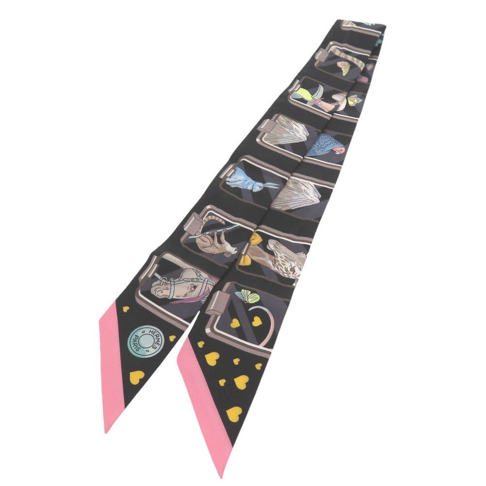 HERMES scarf silk black Twilly HERMES STORY