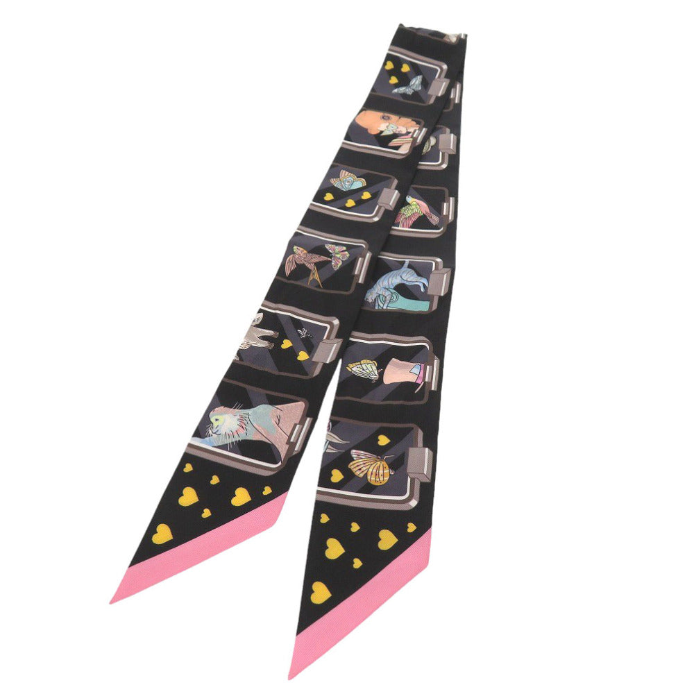 HERMES scarf silk black Twilly HERMES STORY