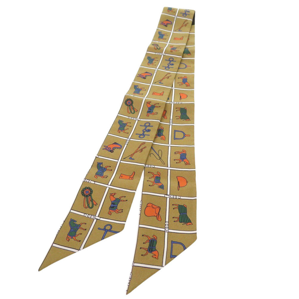 HERMES scarf silk Ocher Twilly Twilly Couvertures et Tenues de Jour Mordore
