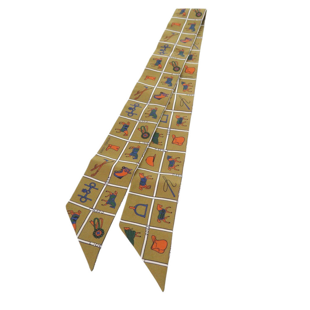 HERMES scarf silk Ocher Twilly Twilly Couvertures et Tenues de Jour Mordore