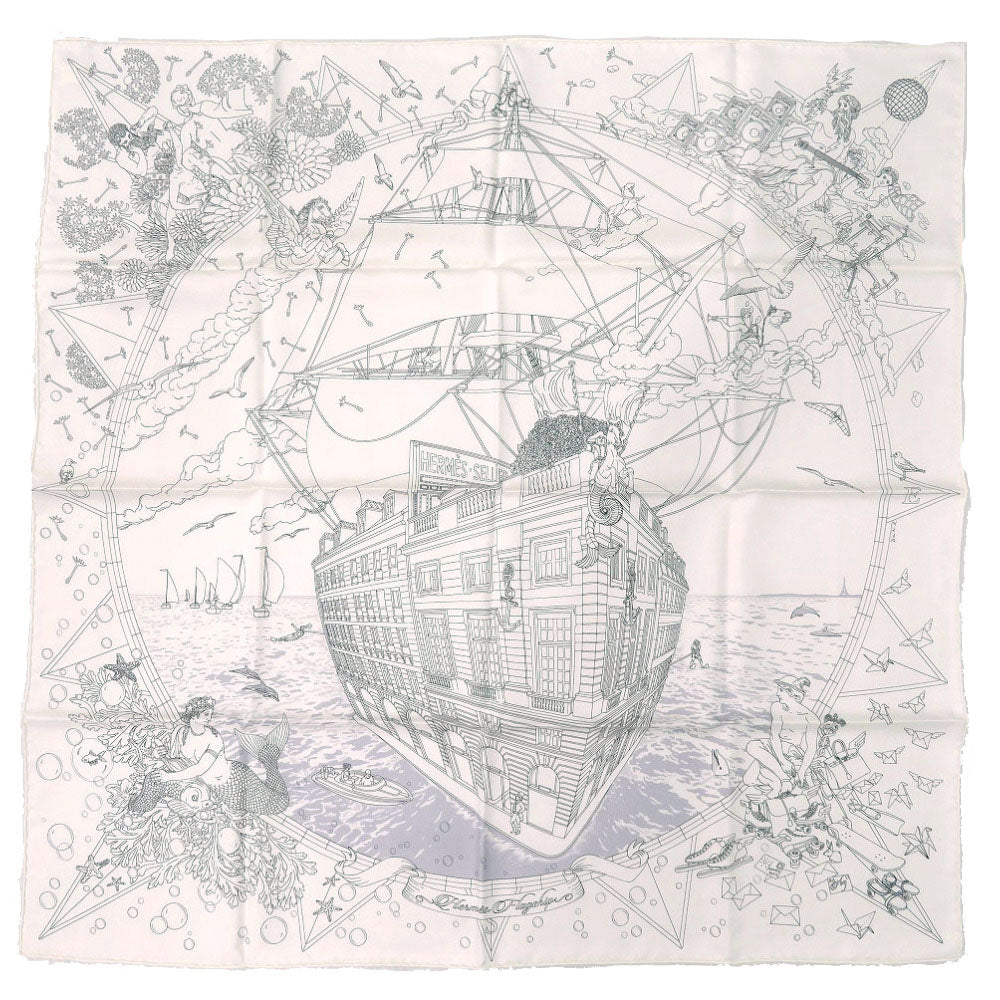 HERMES scarf silk BLANC Carre90 Hermes Flagship