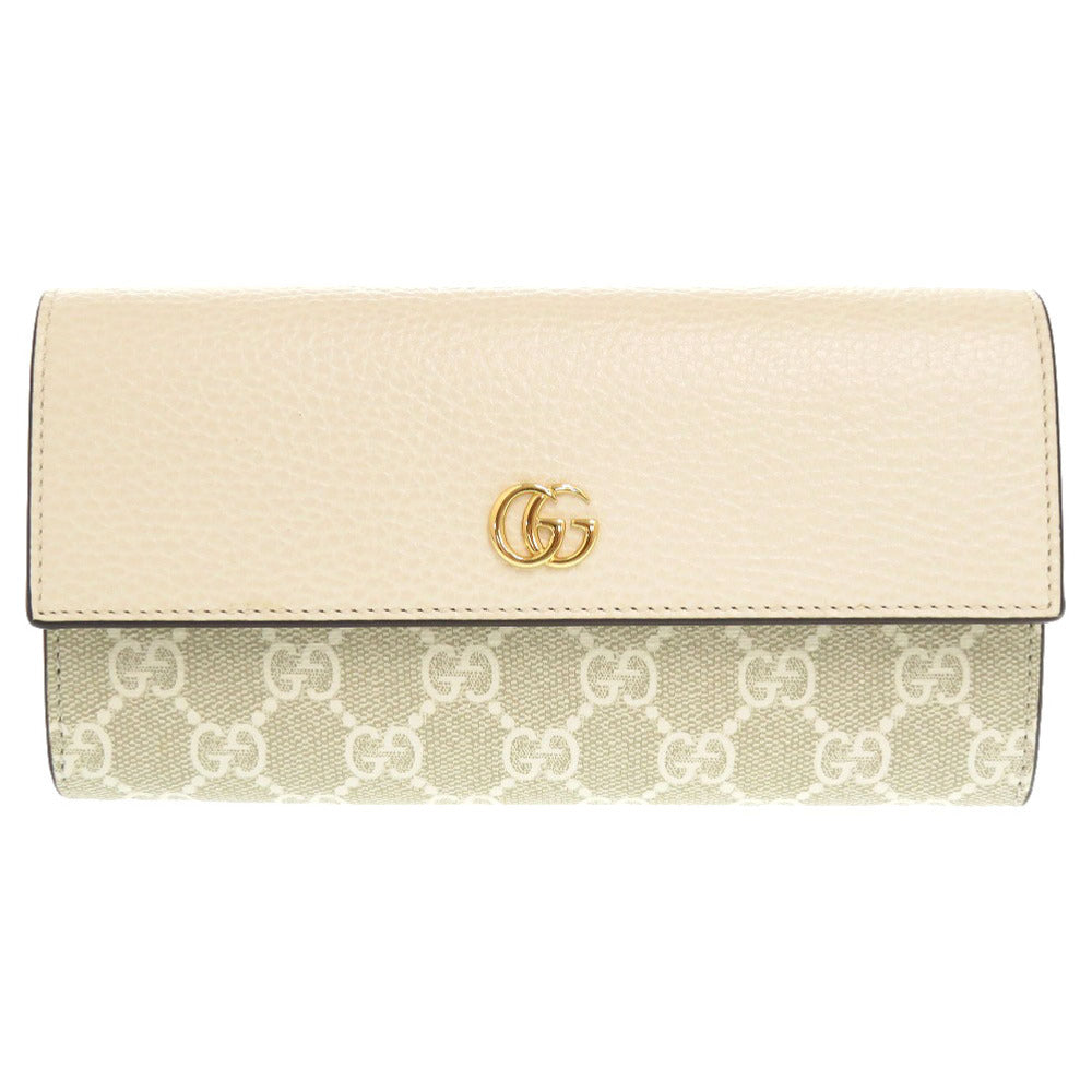 GUCCI Long Wallet Purse 456116 GG Supreme, Leather beige Bifold Continental Wallet GG Marmont Women Used