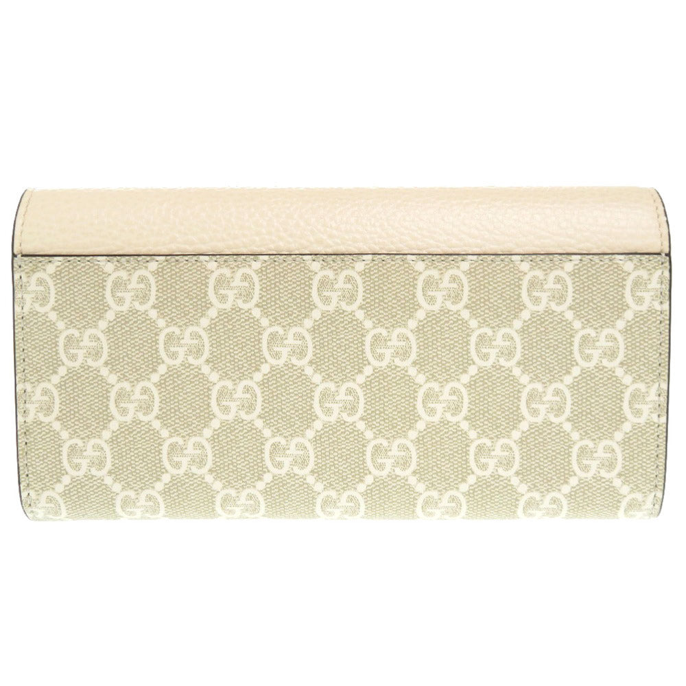 GUCCI Long Wallet Purse 456116 GG Supreme, Leather beige Bifold Continental Wallet GG Marmont Women Used