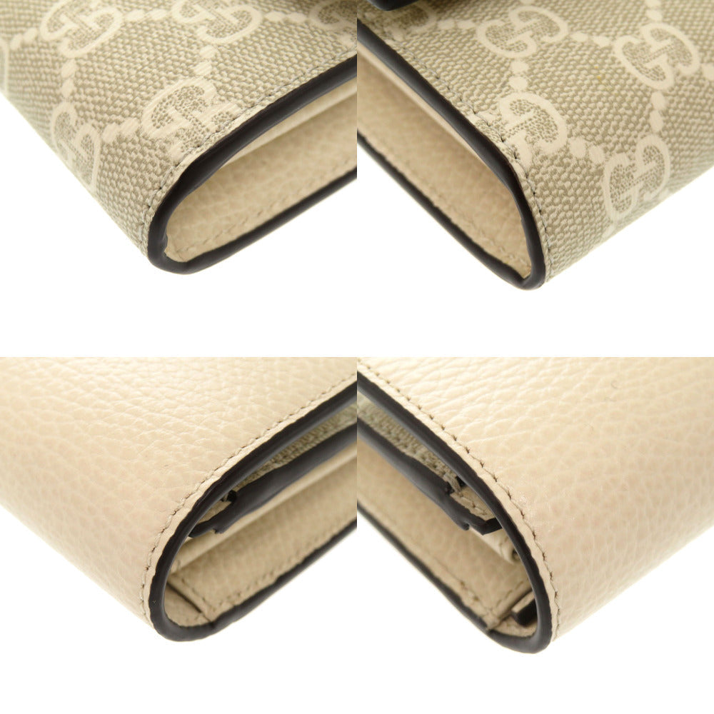 GUCCI Long Wallet Purse 456116 GG Supreme, Leather beige Bifold Continental Wallet GG Marmont Women Used