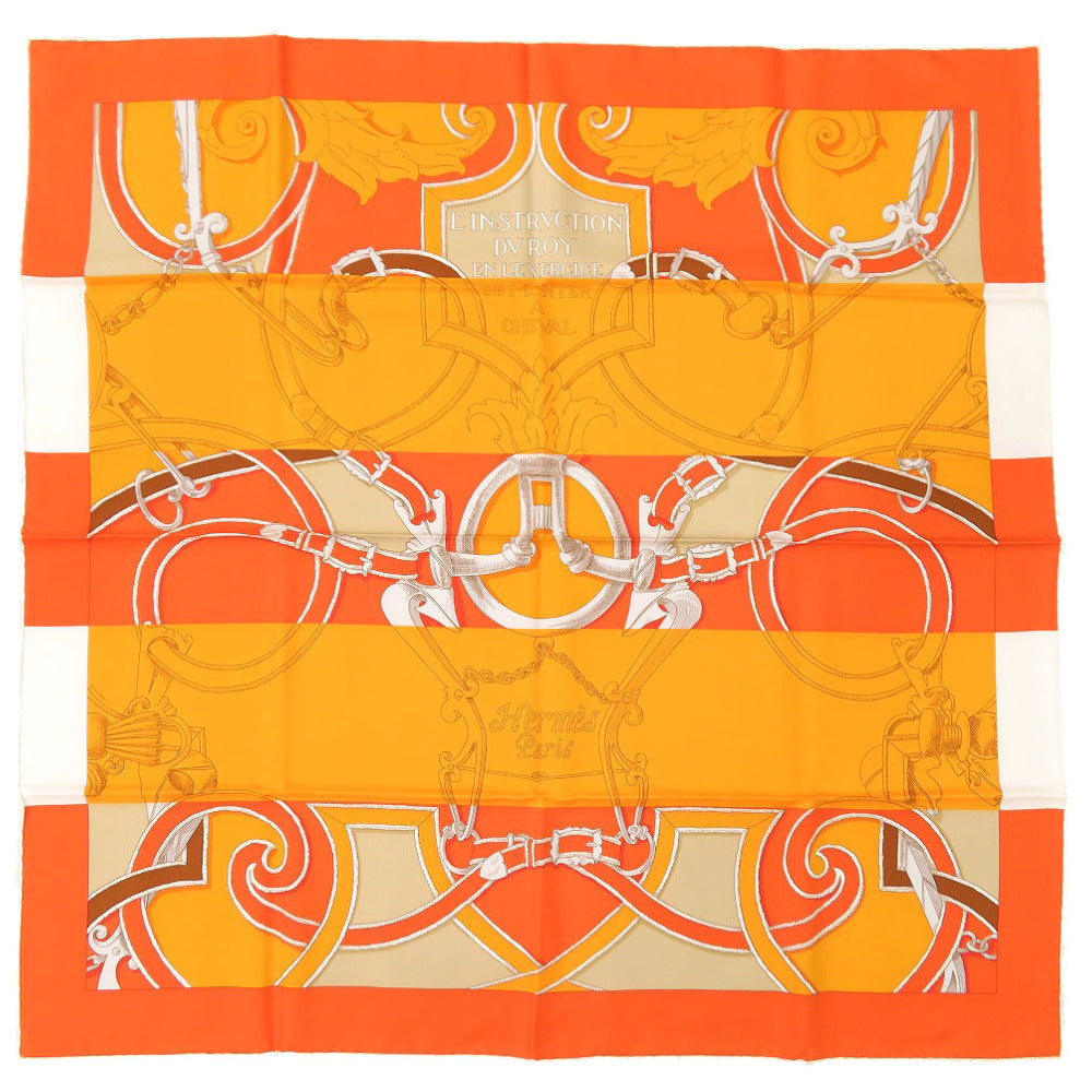 HERMES scarf silk Orange Carre90 L'INSTRVCTION DV ROY EN L'EXERCICE Teiogaku Bayadere