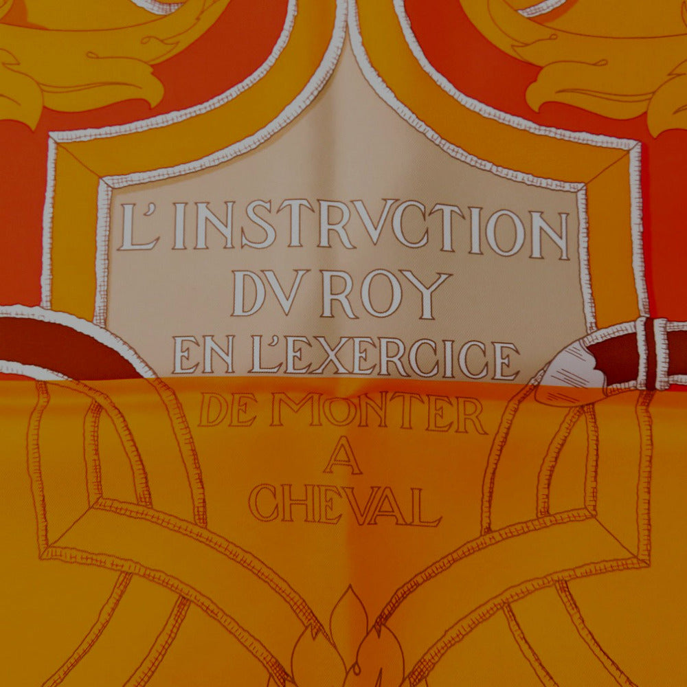 HERMES scarf silk Orange Carre90 L'INSTRVCTION DV ROY EN L'EXERCICE Teiogaku Bayadere