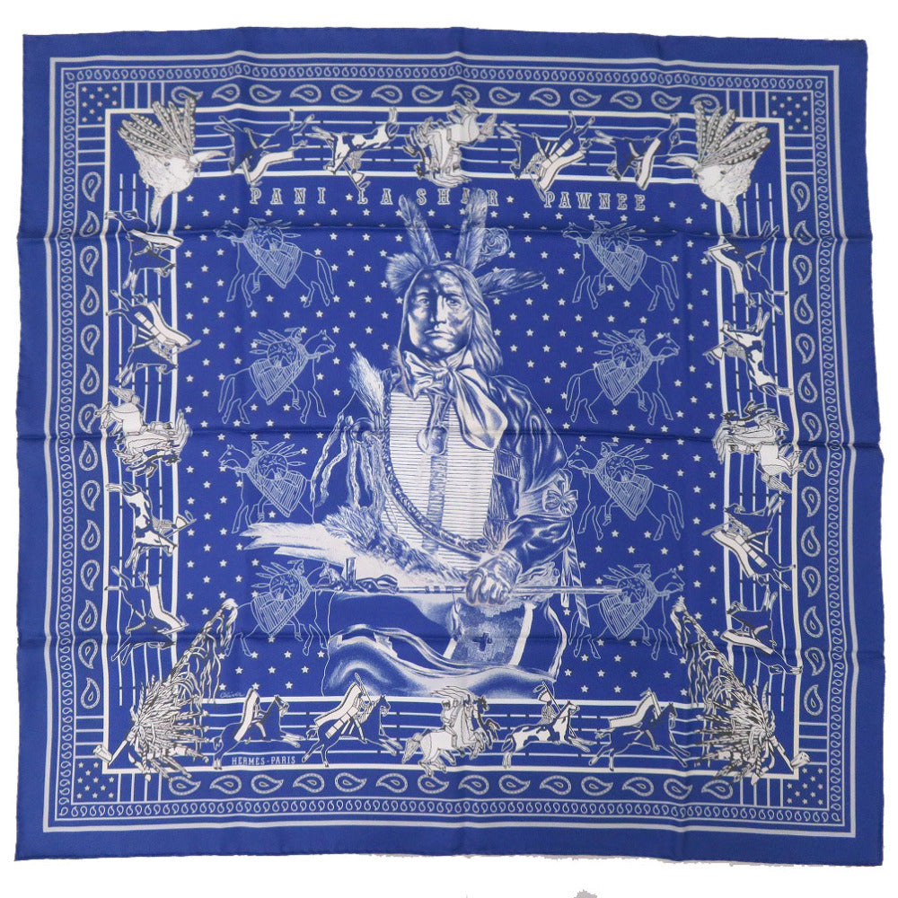 HERMES scarf silk Navy Carre90 Double Face Scarf Pani la Shar Pawnee double face scarf Pawnee chief