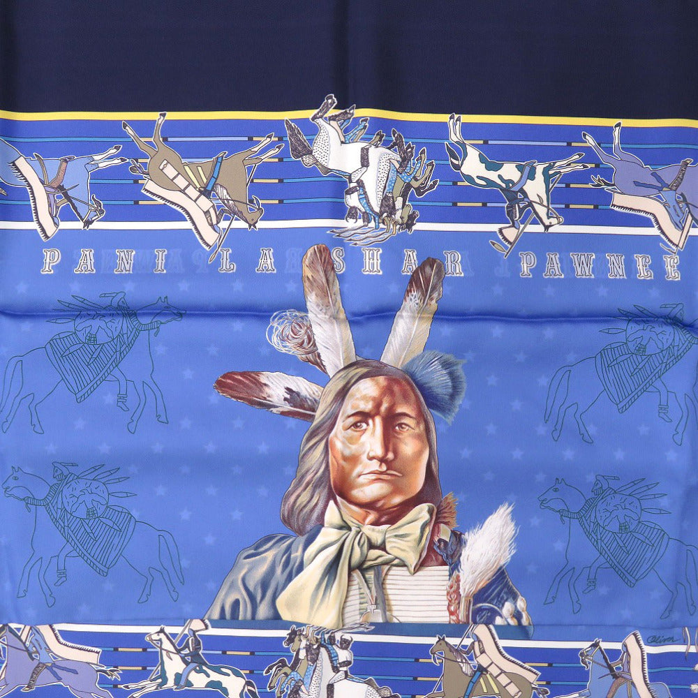 HERMES scarf silk Navy Carre90 Double Face Scarf Pani la Shar Pawnee double face scarf Pawnee chief