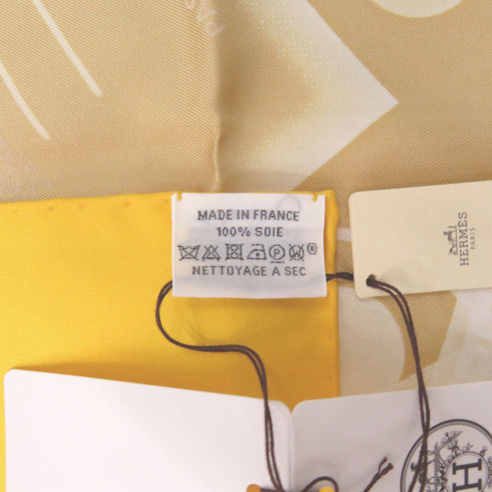 HERMES scarf silk yellow Carre PLEASE CHECK-IN Kelly