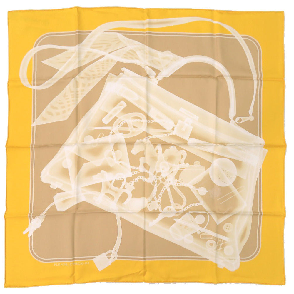 HERMES scarf silk yellow Carre PLEASE CHECK-IN Kelly
