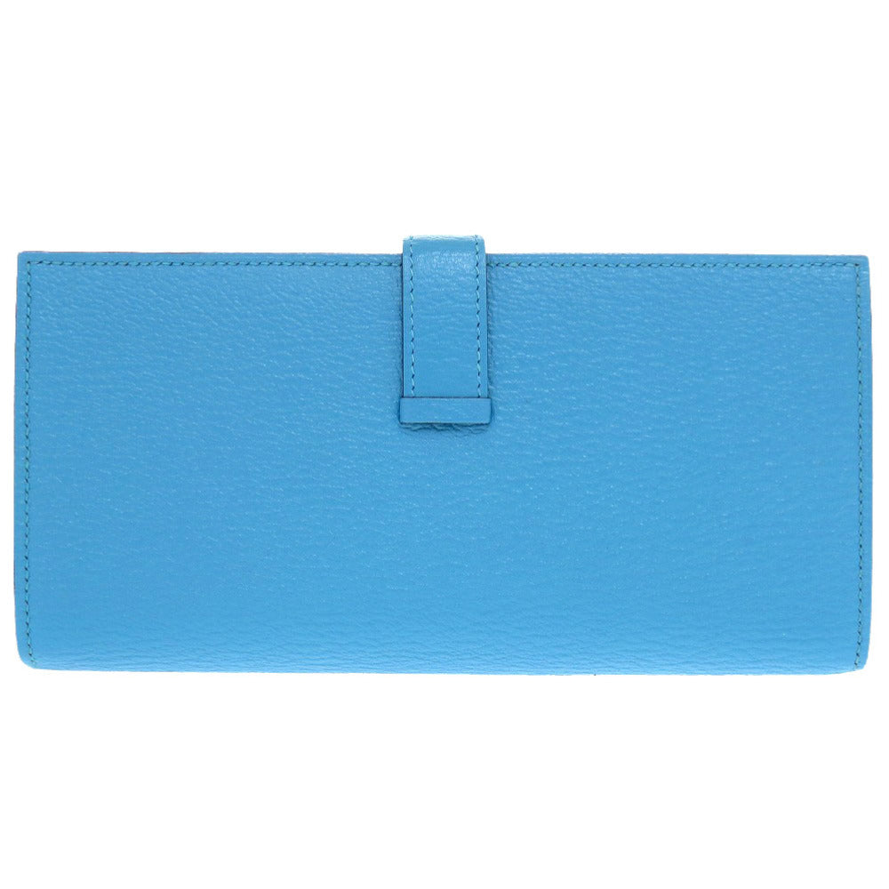 HERMES Long Wallet Purse Shave Blue Az Tech Beansufla Women Used
