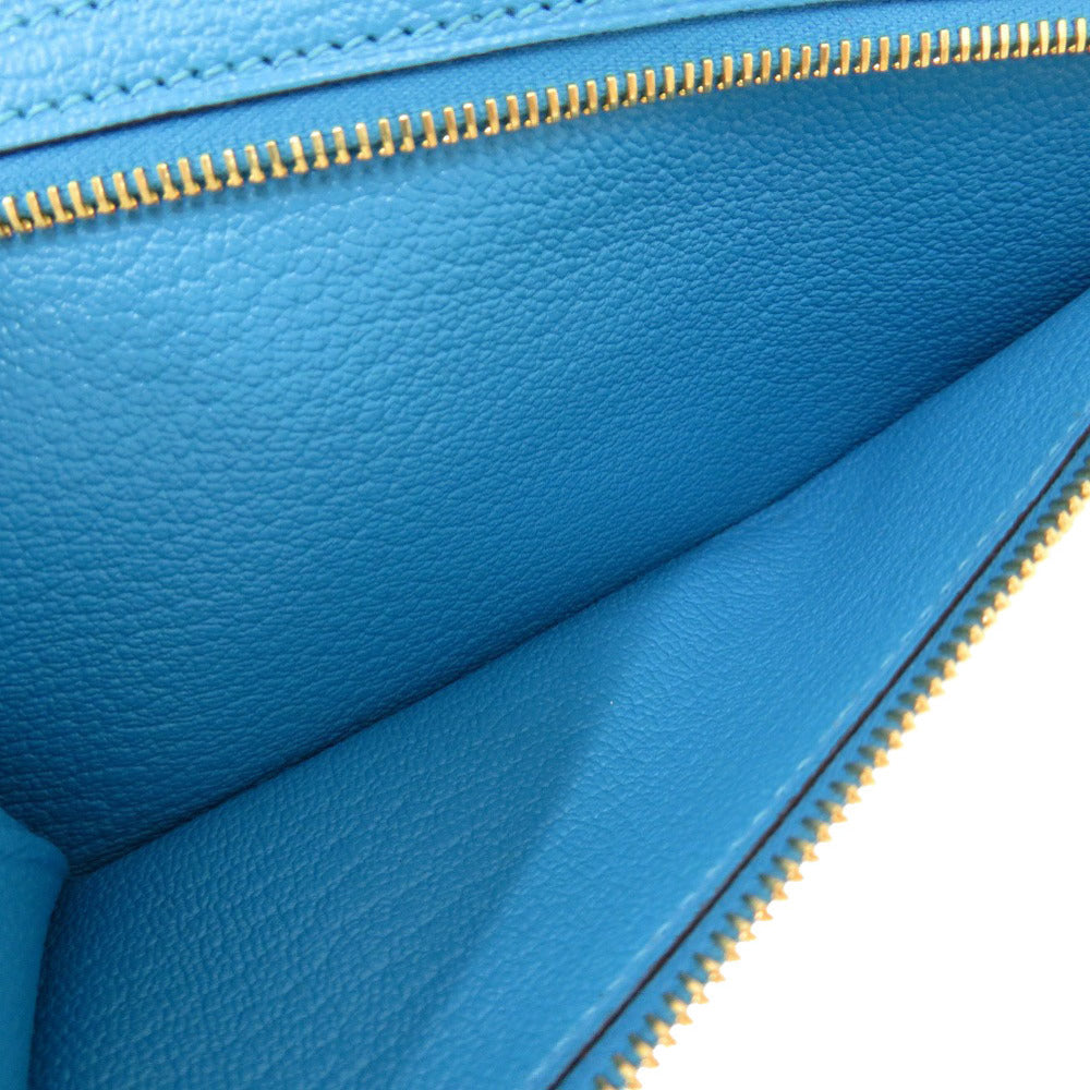 HERMES Long Wallet Purse Shave Blue Az Tech Beansufla Women Used