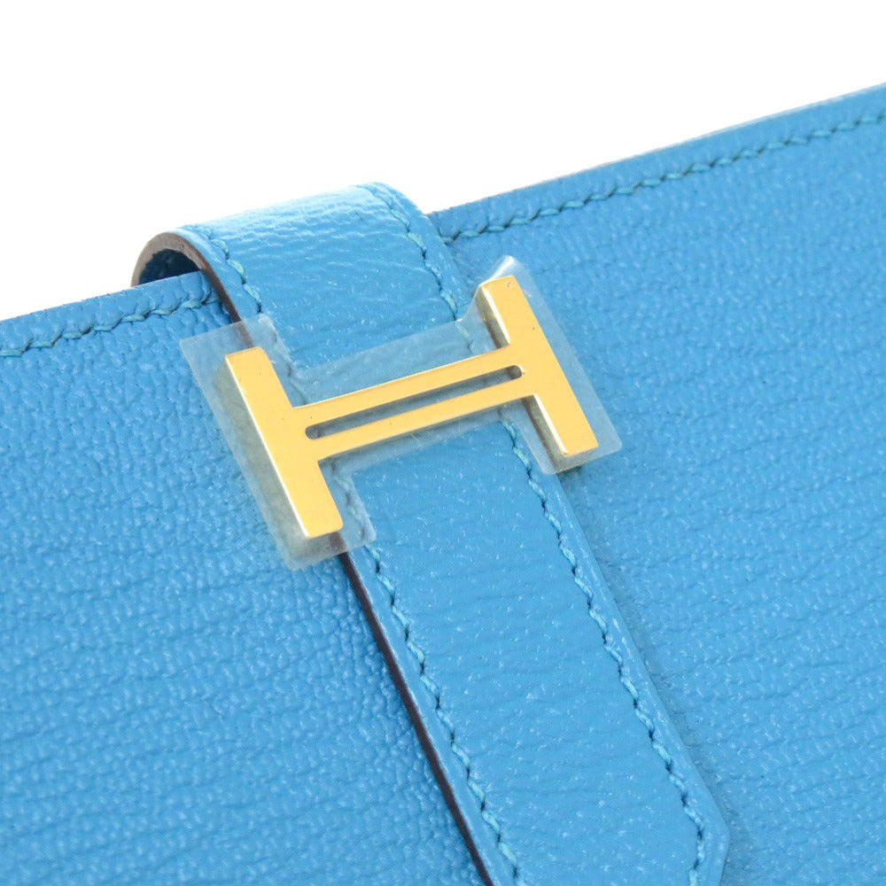 HERMES Long Wallet Purse Shave Blue Az Tech Beansufla Women Used