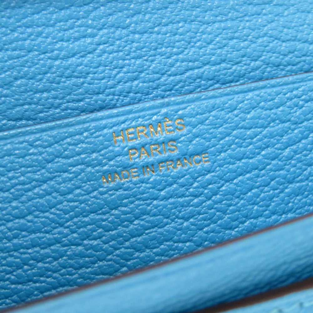 HERMES Long Wallet Purse Shave Blue Az Tech Beansufla Women Used