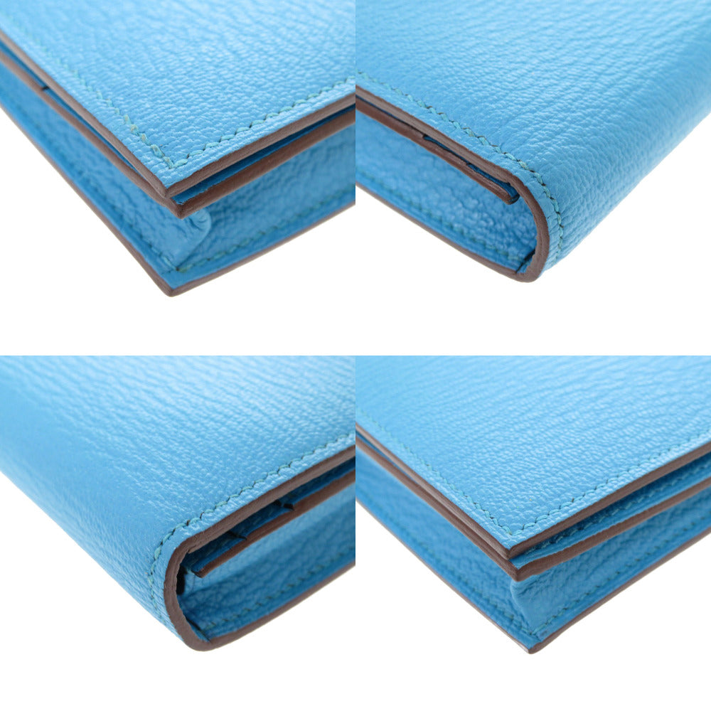 HERMES Long Wallet Purse Shave Blue Az Tech Beansufla Women Used