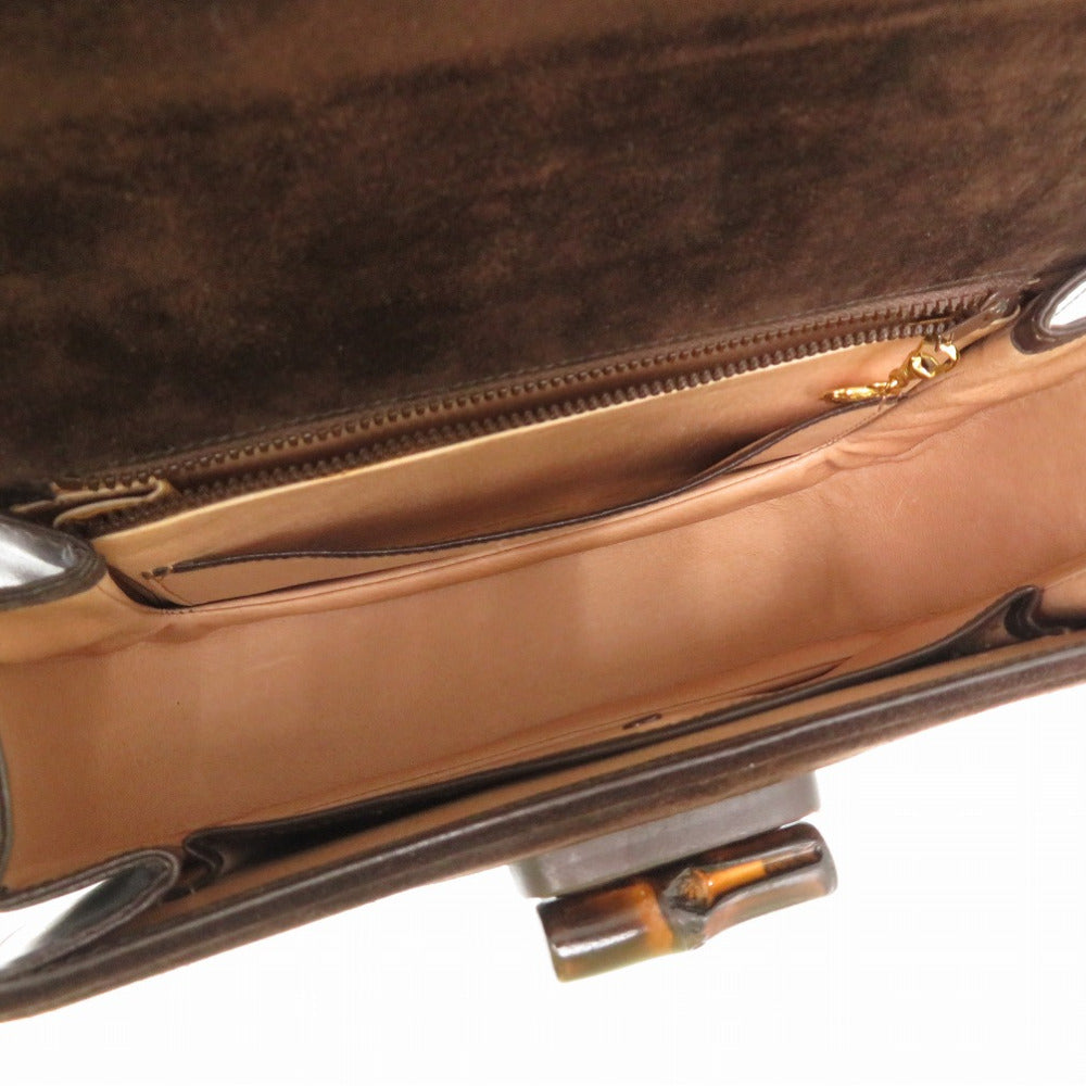 GUCCI Handbag leather Brown Bamboo turnlock handbag Women Used