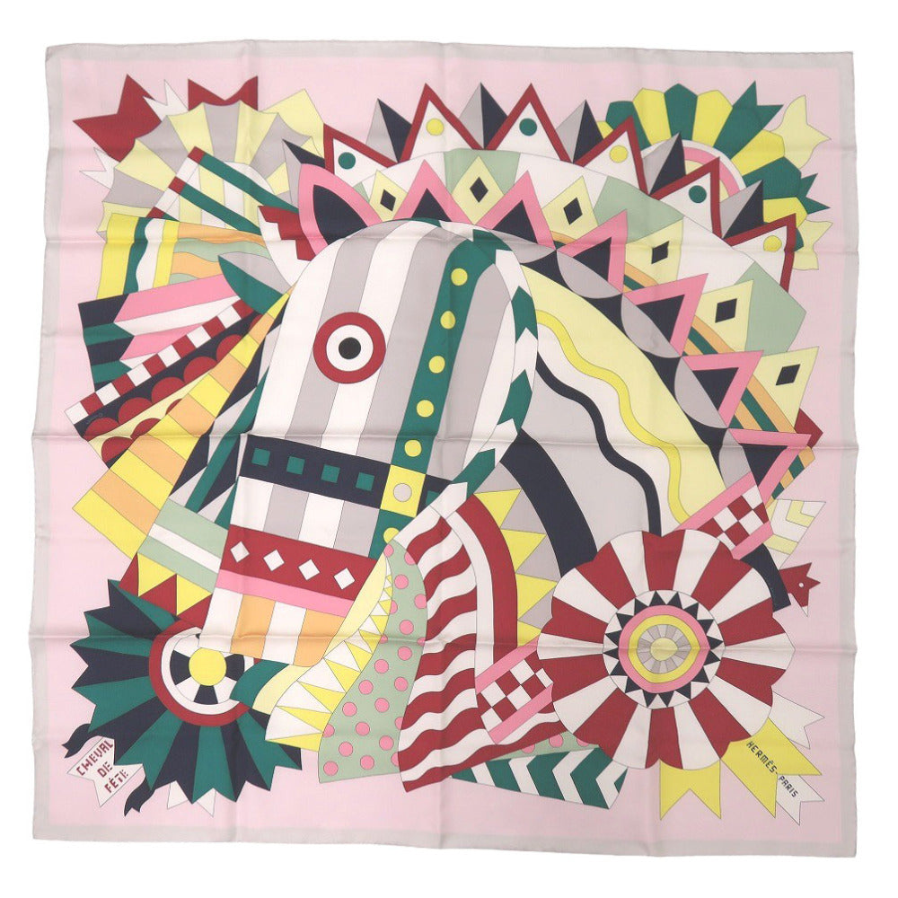 HERMES scarf silk Pink ROSE Carre90 CHEVAL DE FETE