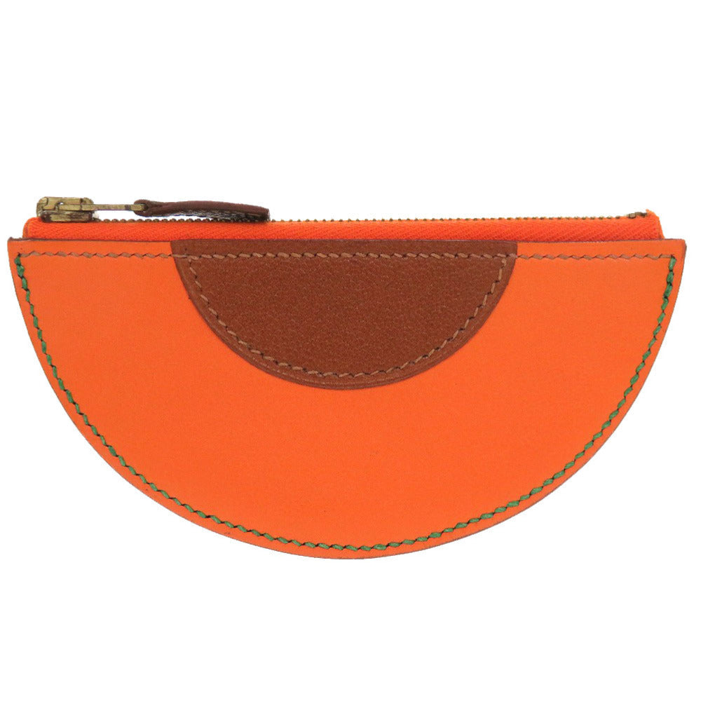 HERMES Coin case leather Orange Fruit orange Women Used