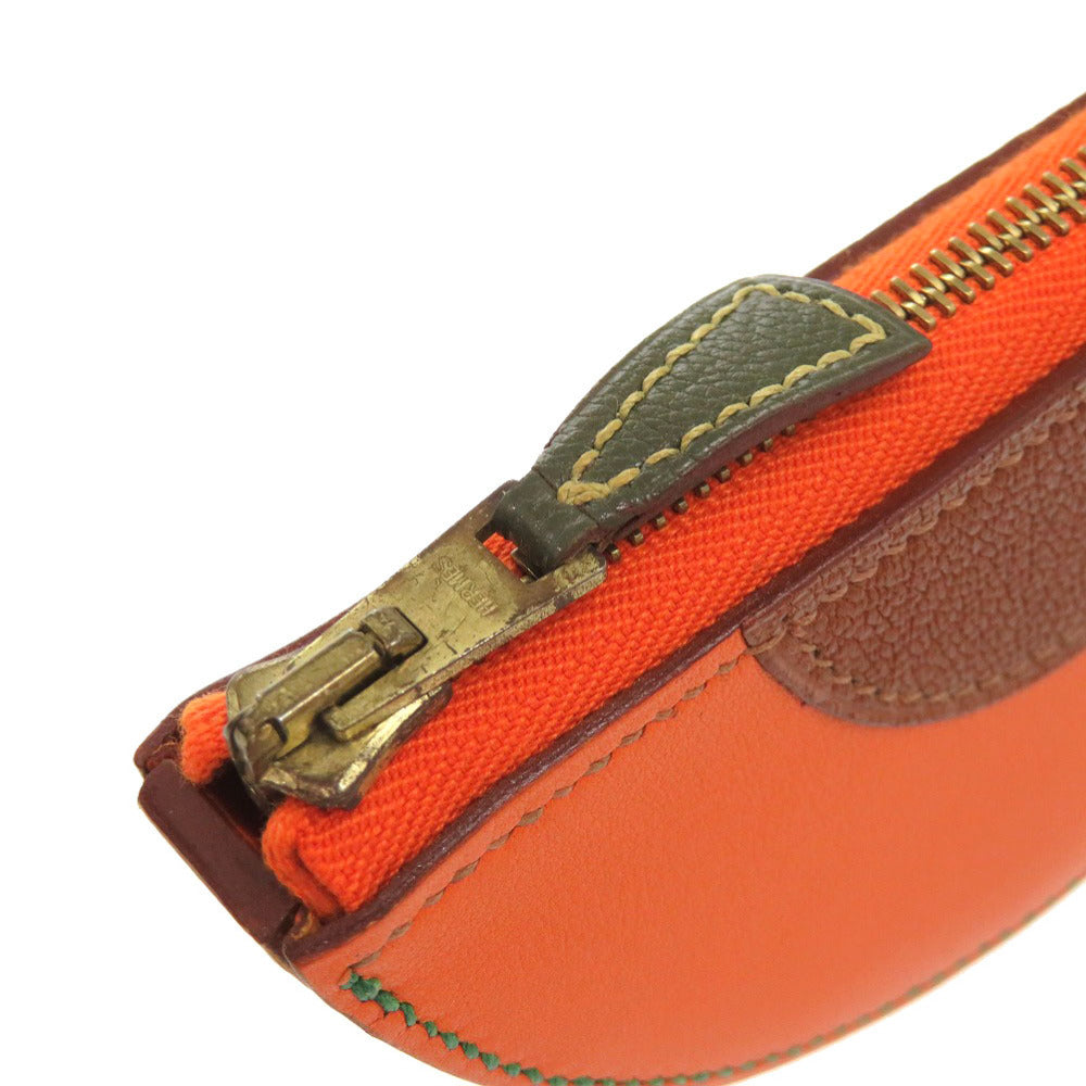 HERMES Coin case leather Orange Fruit orange Women Used