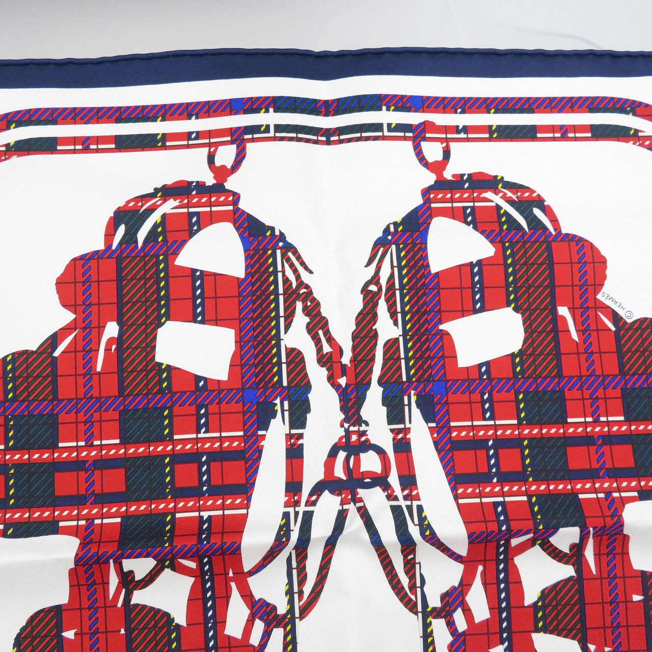 HERMES scarf silk white Carre45 Cavroche Brides de Gala Tartan