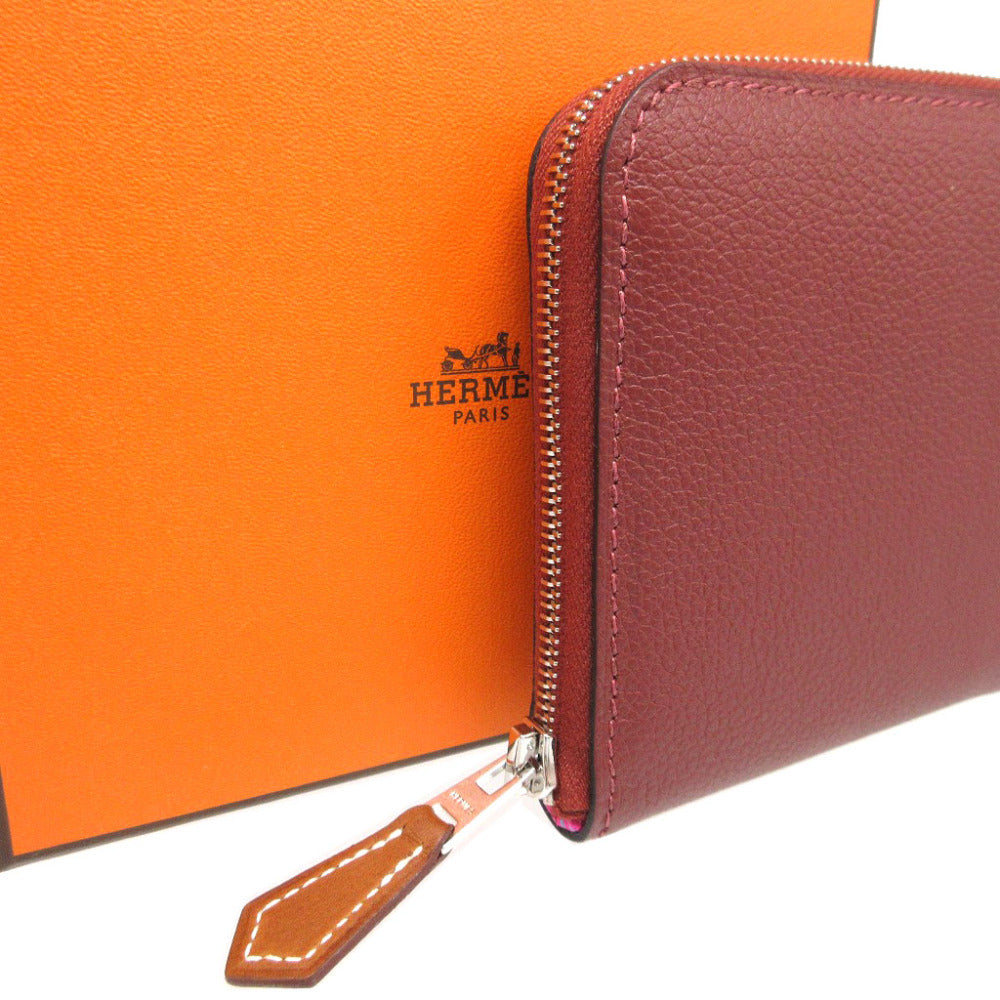 HERMES Coin case Evercolor, Silk Rouge ash Zip Around Azap compact silk in Women(Unisex) Used