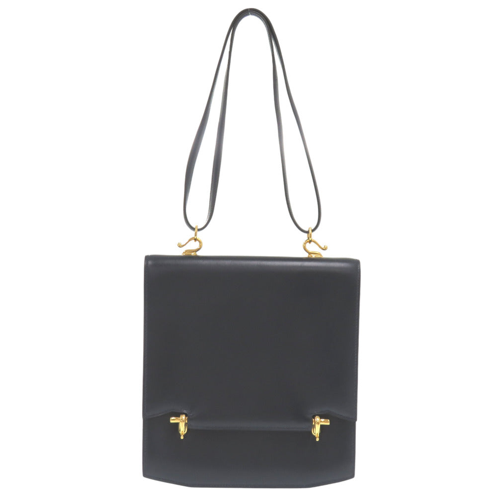 HERMES Shoulder Bag Box scarf Navy Camargue