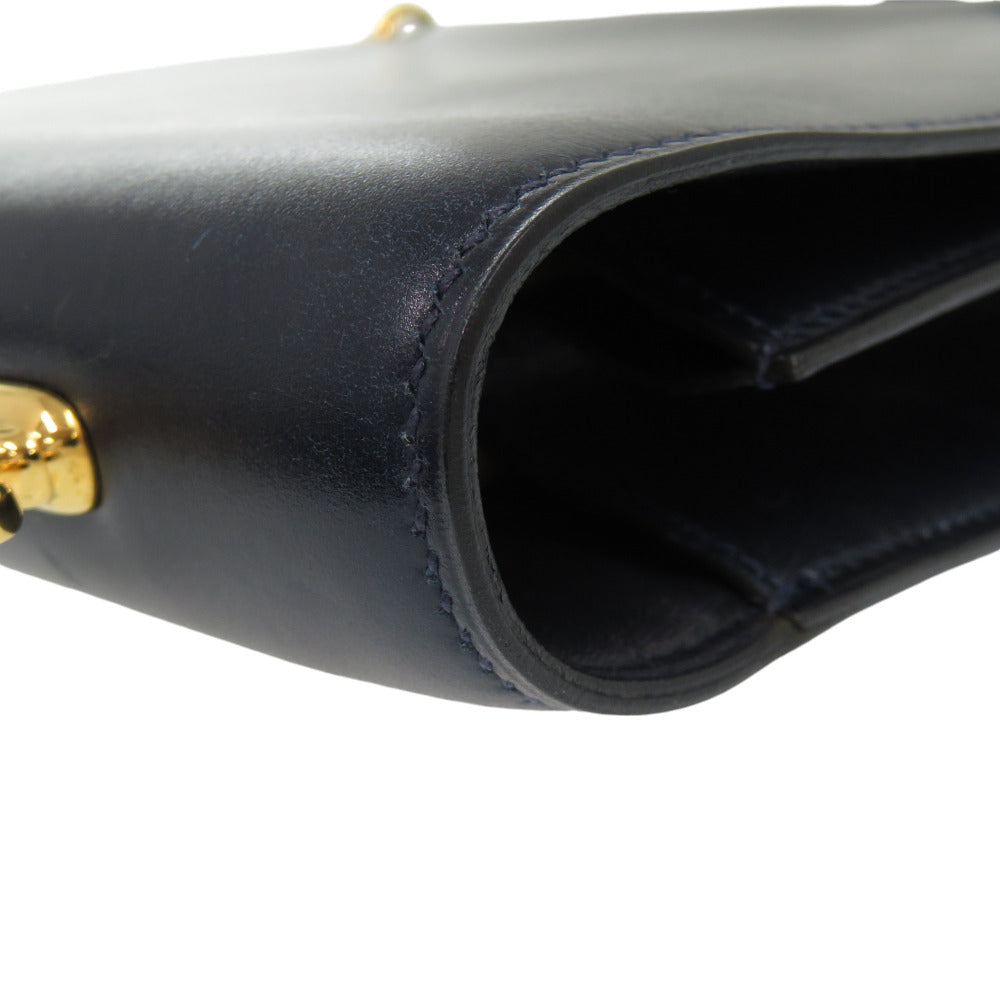 HERMES Shoulder Bag Box scarf Navy Camargue