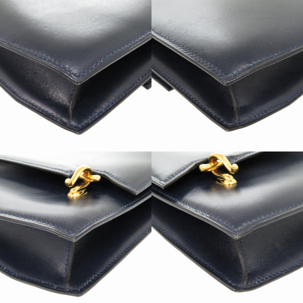 HERMES Shoulder Bag Box scarf Navy Camargue