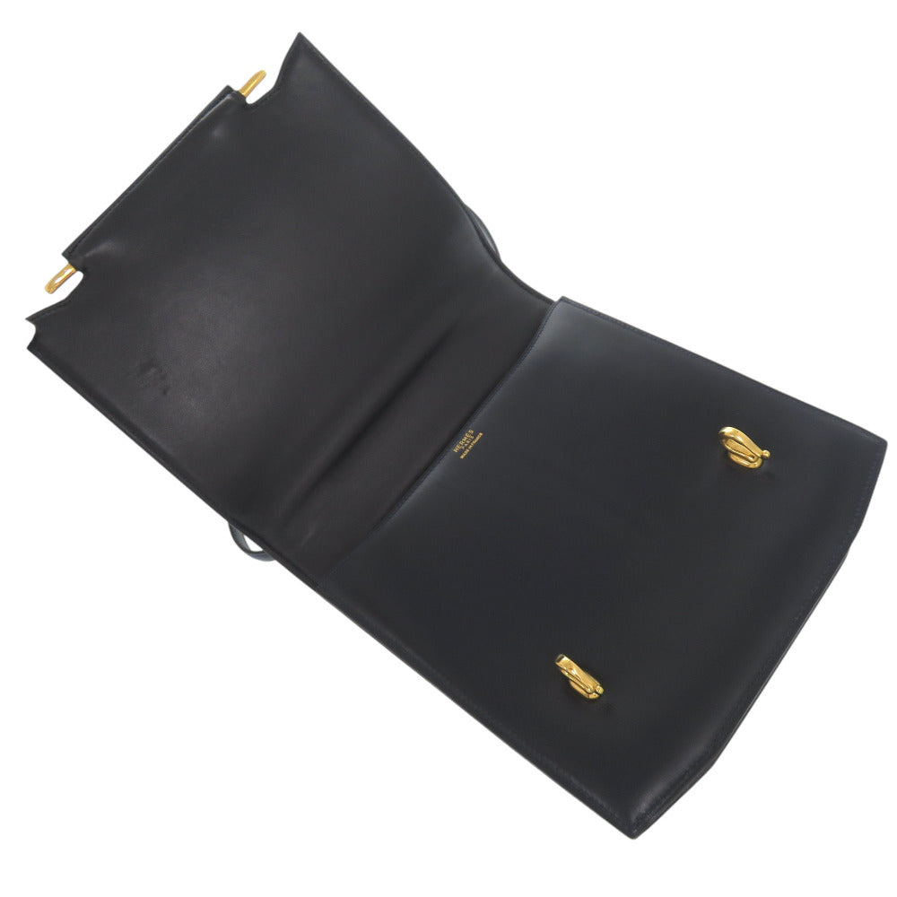 HERMES Shoulder Bag Box scarf Navy Camargue