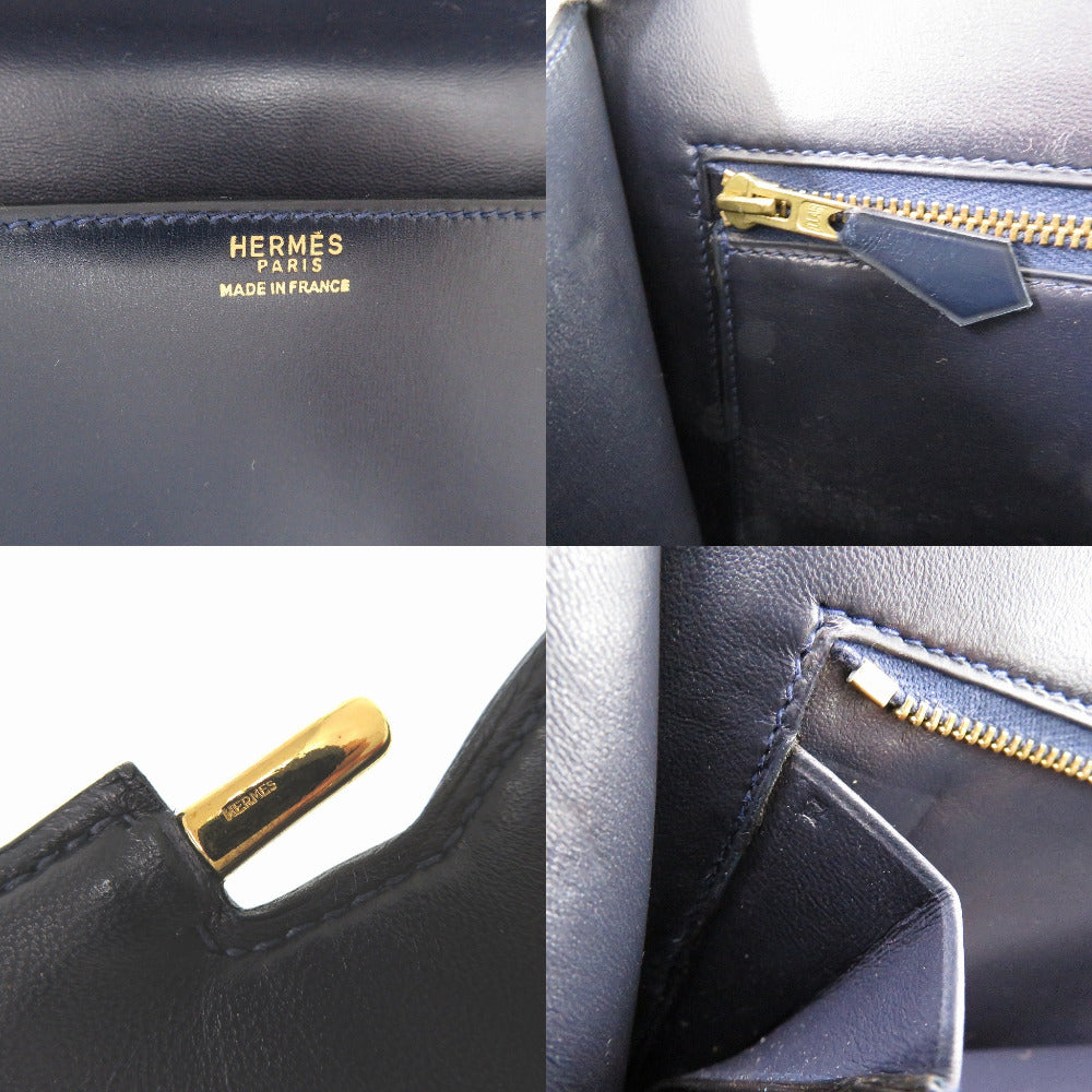 HERMES Shoulder Bag Box scarf Navy Camargue