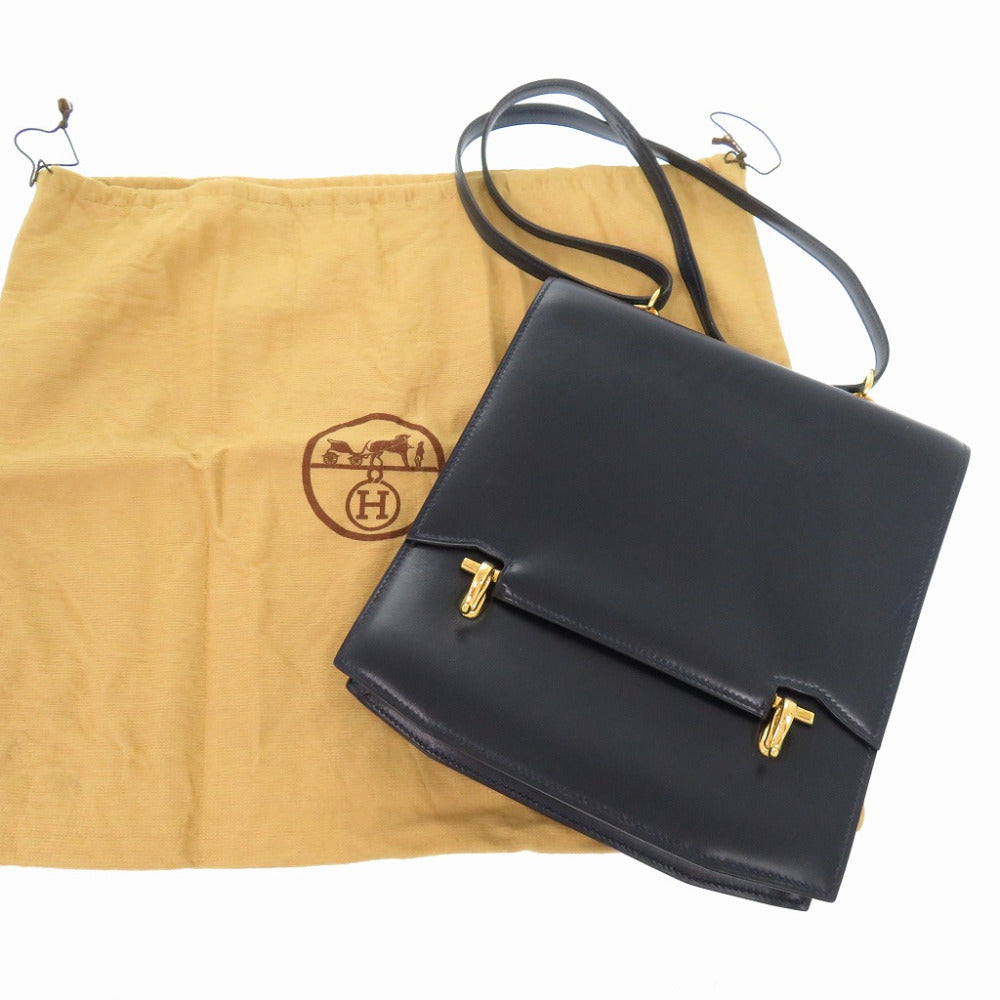 HERMES Shoulder Bag Box scarf Navy Camargue
