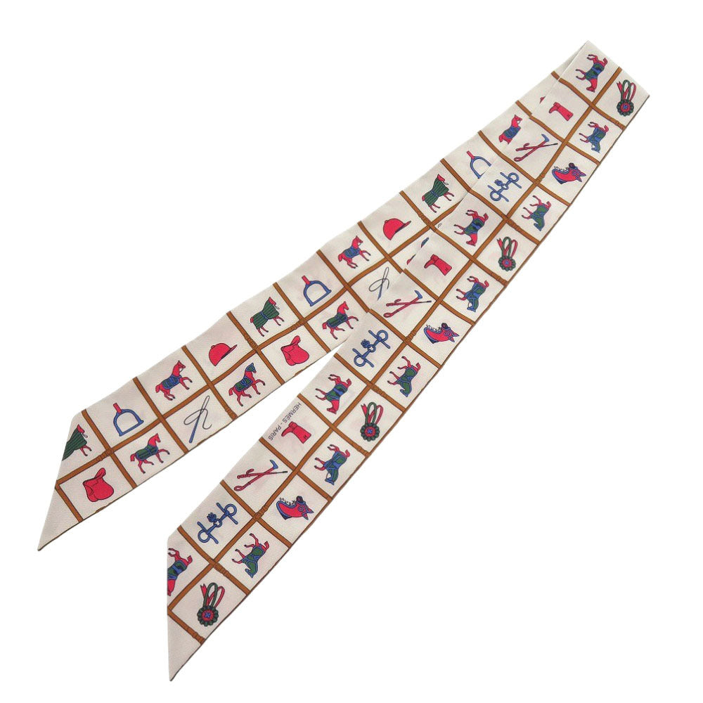 HERMES scarf silk cream Twilly Couvertures et Tenues horse wear Women Used