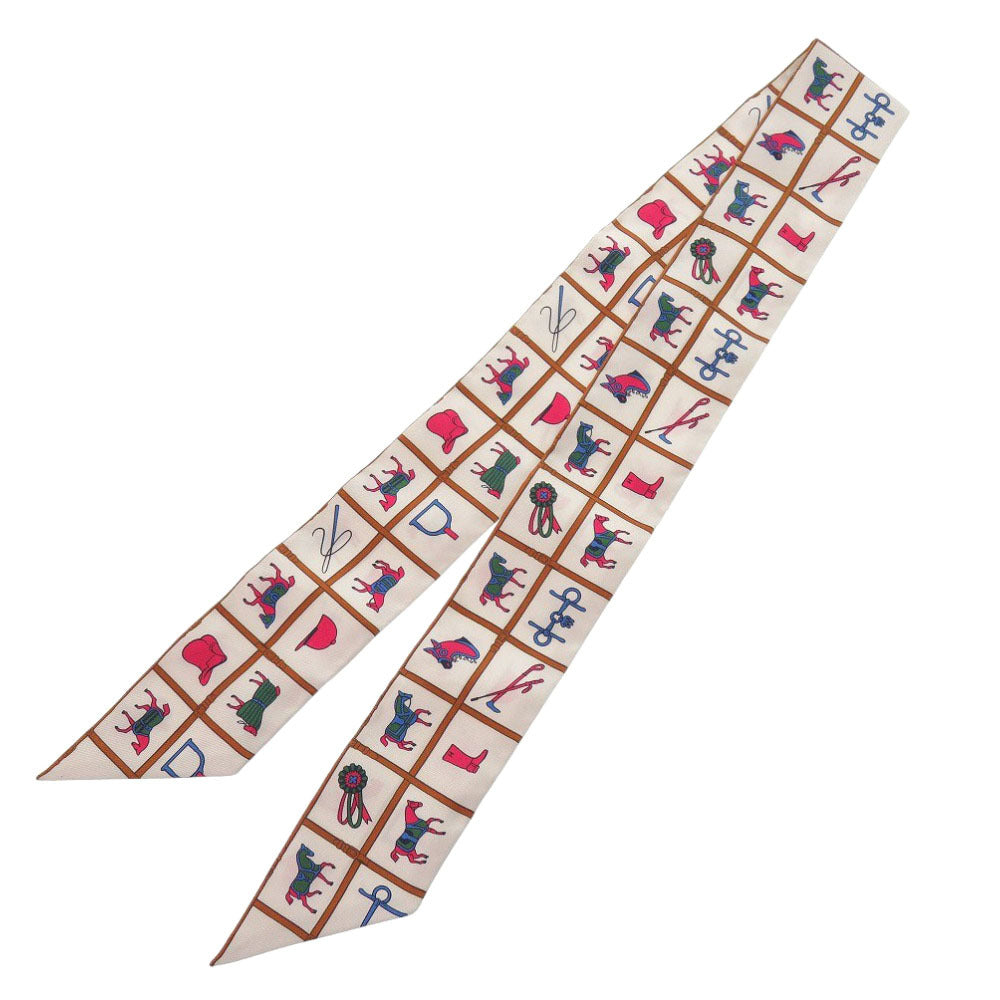 HERMES scarf silk cream Twilly Couvertures et Tenues horse wear Women Used