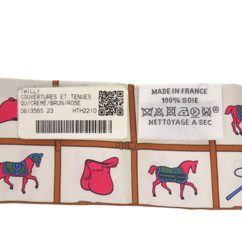 HERMES scarf silk cream Twilly Couvertures et Tenues horse wear Women Used