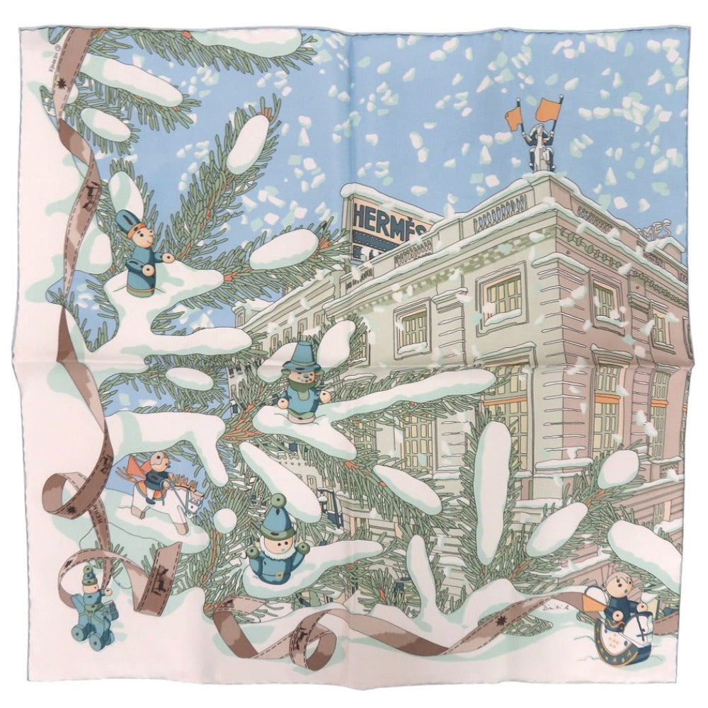 HERMES scarf silk Light blue Carre45 Petit Carre Noel at 24 Faubourg Christmas at 24 Faubourg Gavroche Women Used