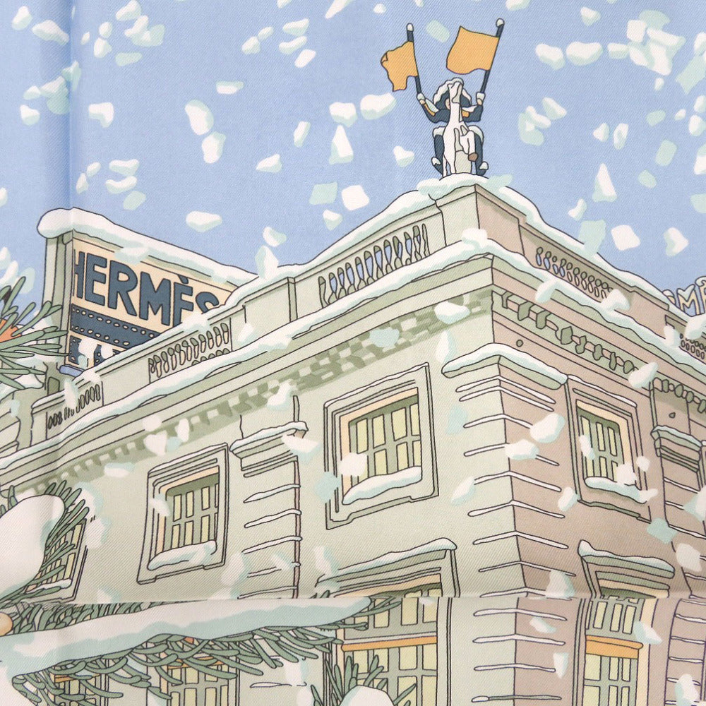HERMES scarf silk Light blue Carre45 Petit Carre Noel at 24 Faubourg Christmas at 24 Faubourg Gavroche Women Used