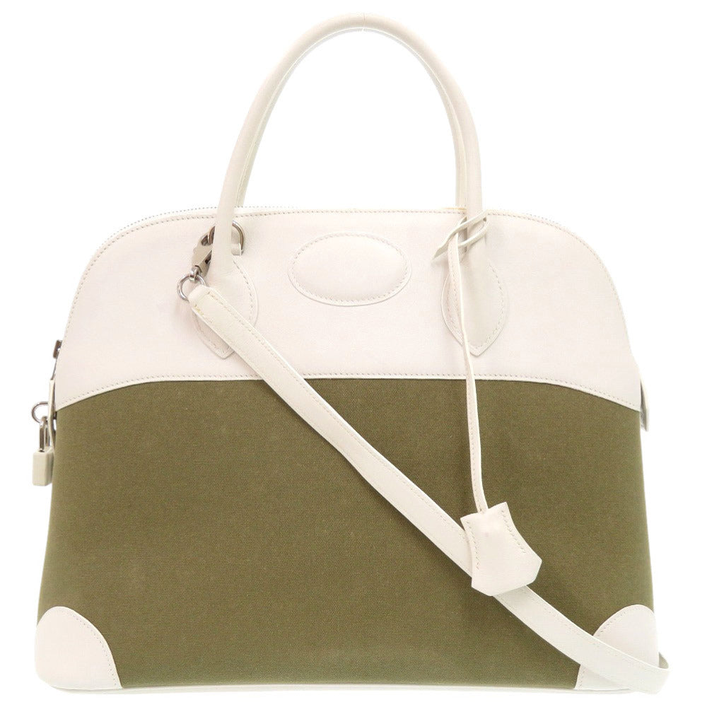 HERMES Handbag Toile Gibessière, Vaux Swift khaki Bored 37