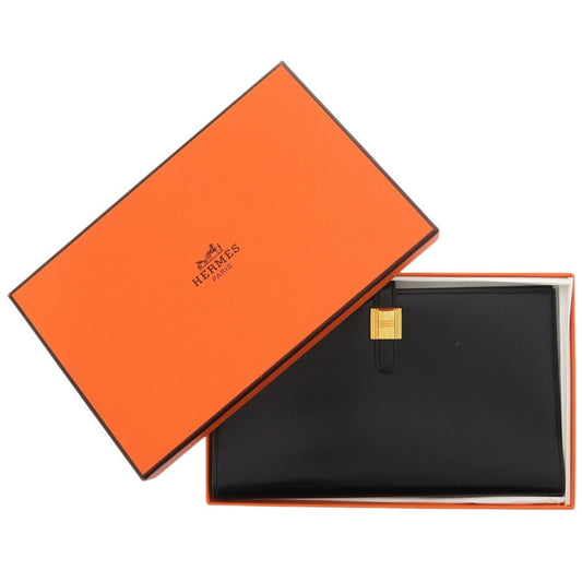 HERMES Bifold Wallet Box scarf black Saumur Diane