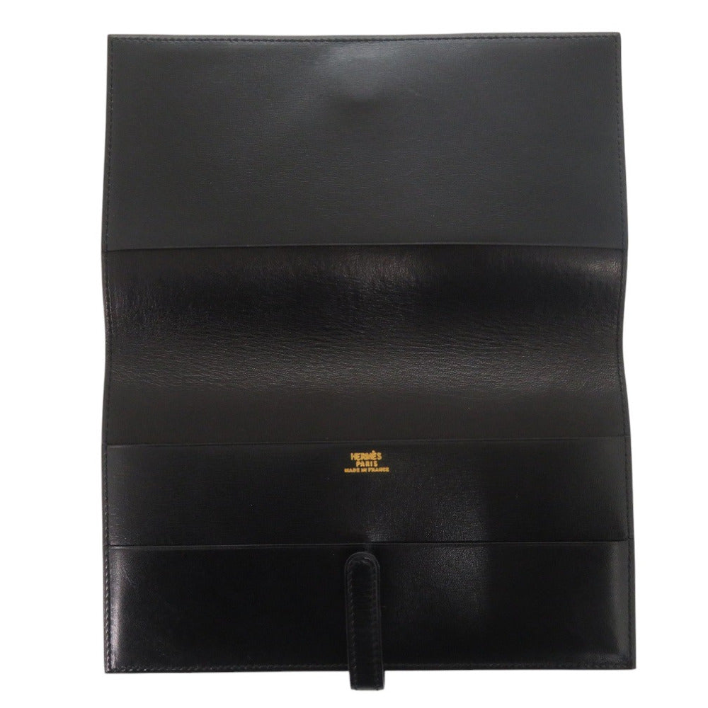 HERMES Bifold Wallet Box scarf black Saumur Diane