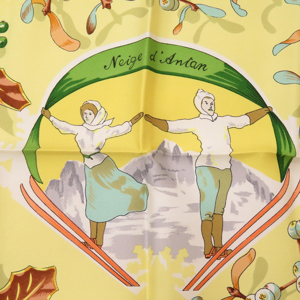 HERMES scarf silk yellow Carre90 Neige d'Antan Last year's snow Christmas