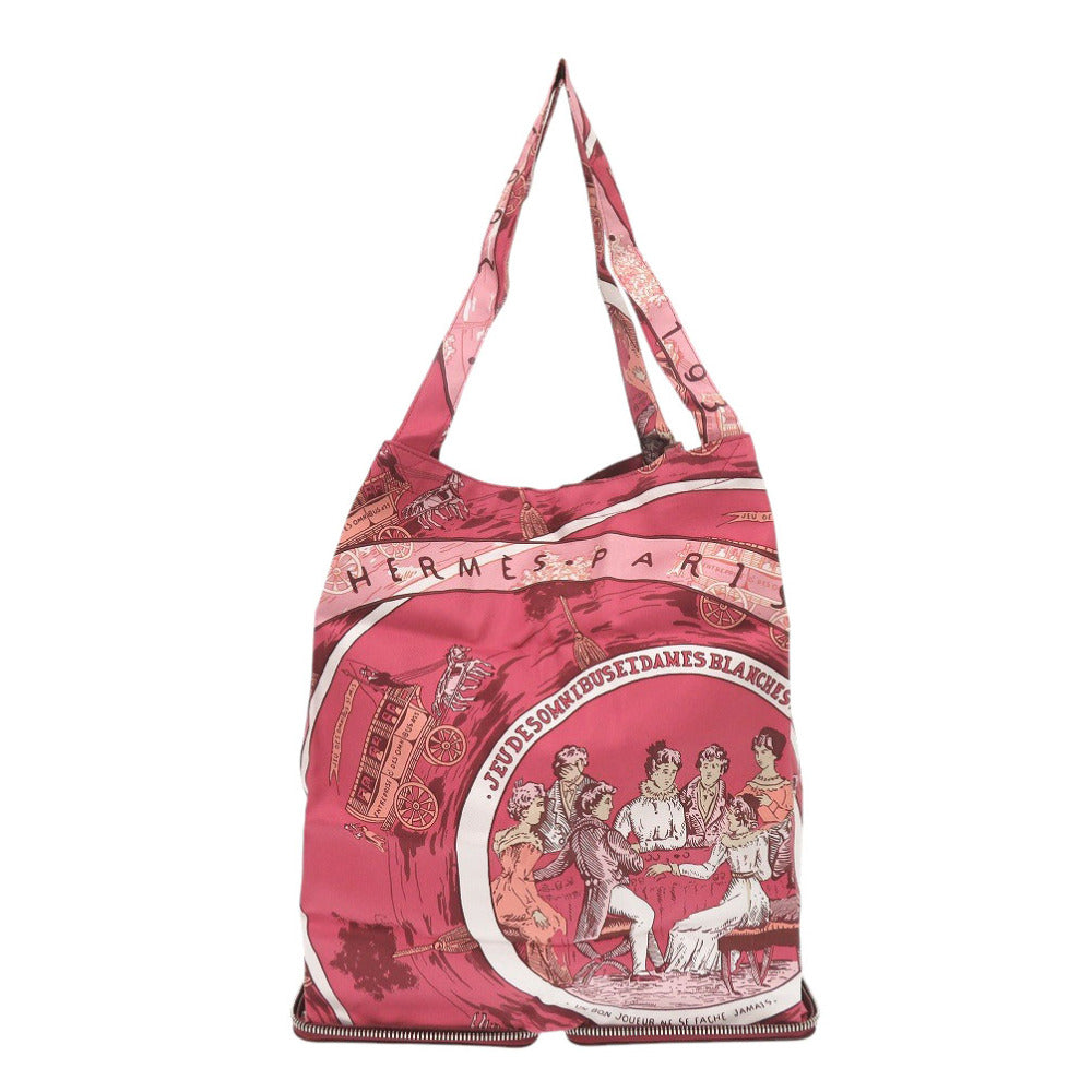 HERMES Tote Bag Buffl Rouge ash Silky Pop JEU DES OMNIBUS ET DAMES BLANCHES Omnibus Game and White Lady