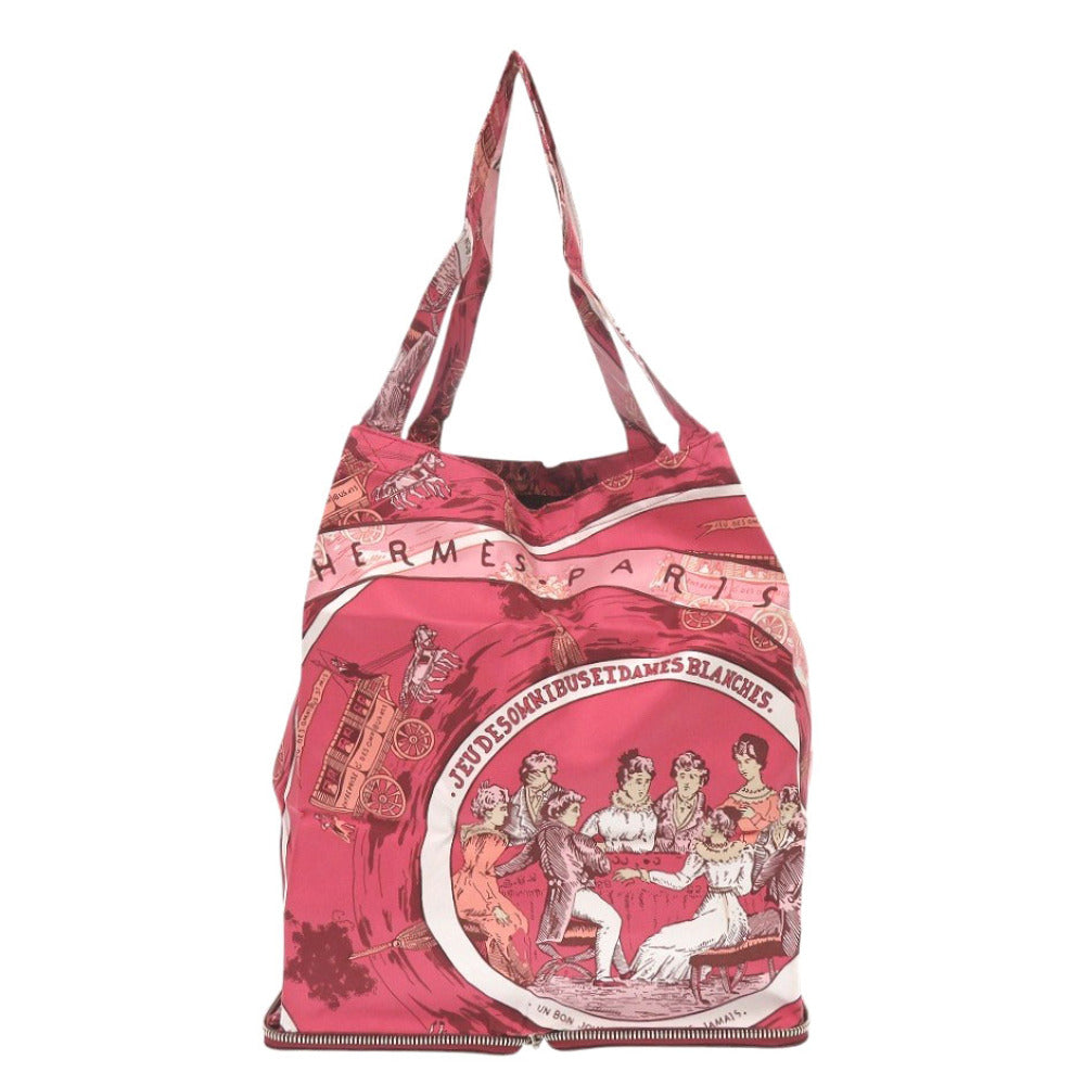 HERMES Tote Bag Buffl Rouge ash Silky Pop JEU DES OMNIBUS ET DAMES BLANCHES Omnibus Game and White Lady