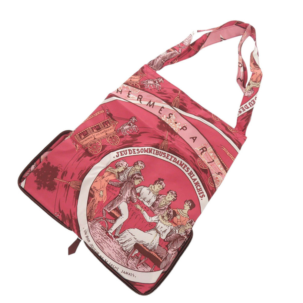 HERMES Tote Bag Buffl Rouge ash Silky Pop JEU DES OMNIBUS ET DAMES BLANCHES Omnibus Game and White Lady