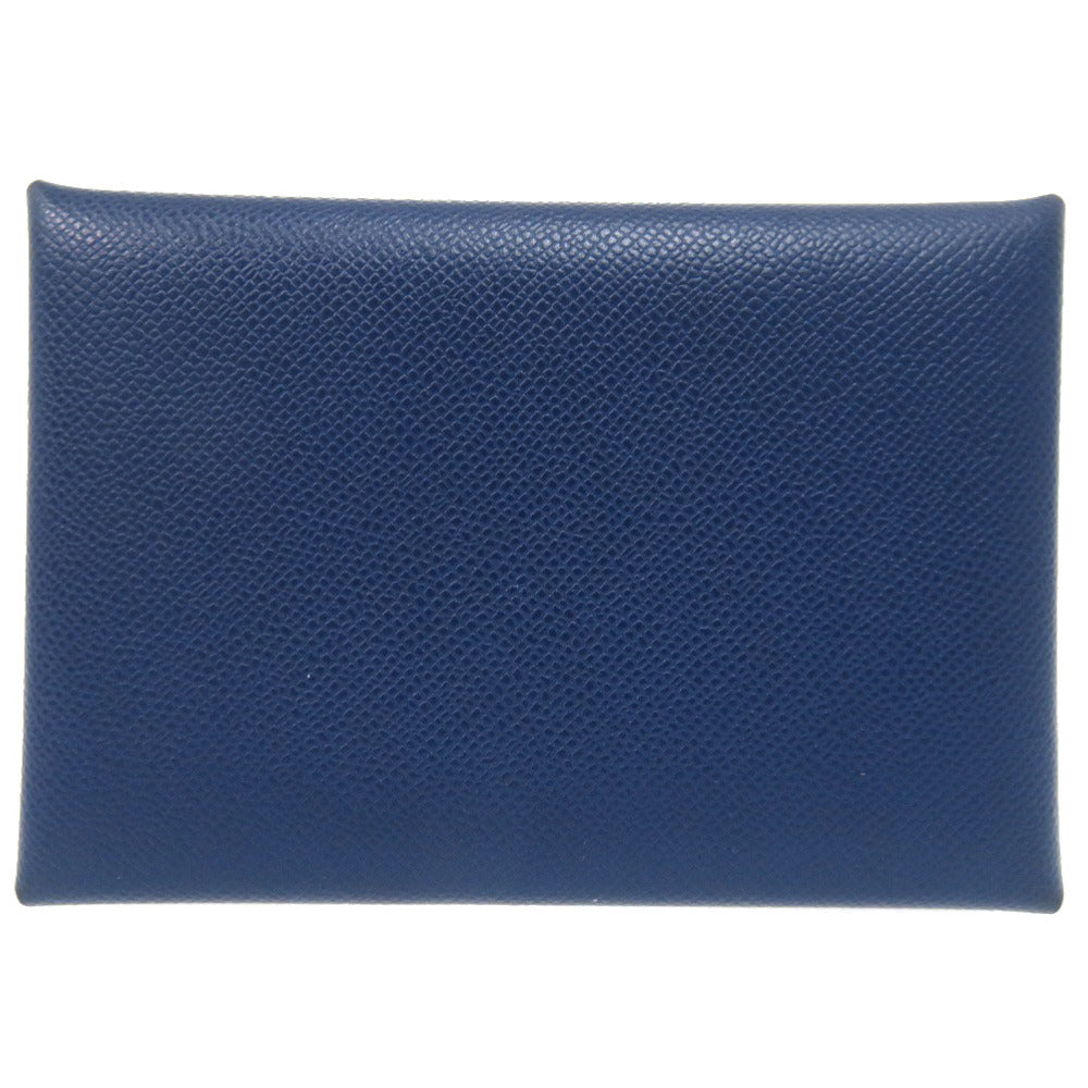 HERMES Coin case leather deep blue Calvi duo